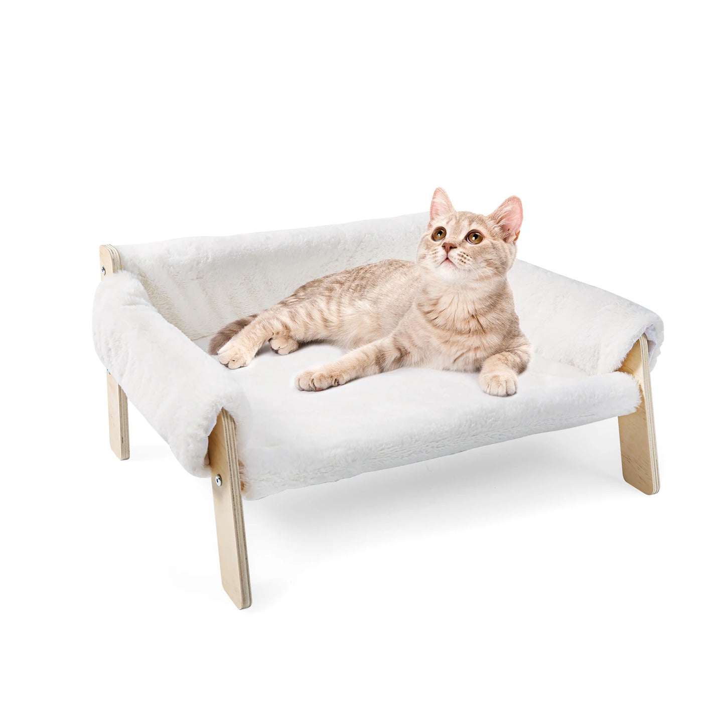 Durable Cat Sofa Bed With Wooden Legs Plush Raised Nest