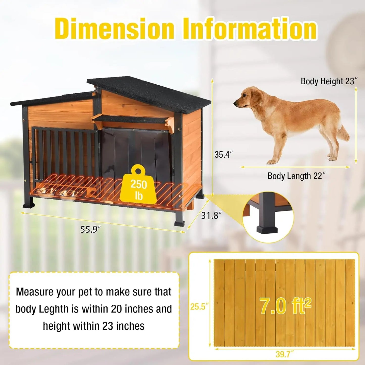 Chew Resistant Metal Frame Wooden Dog House With Waterproof Roof