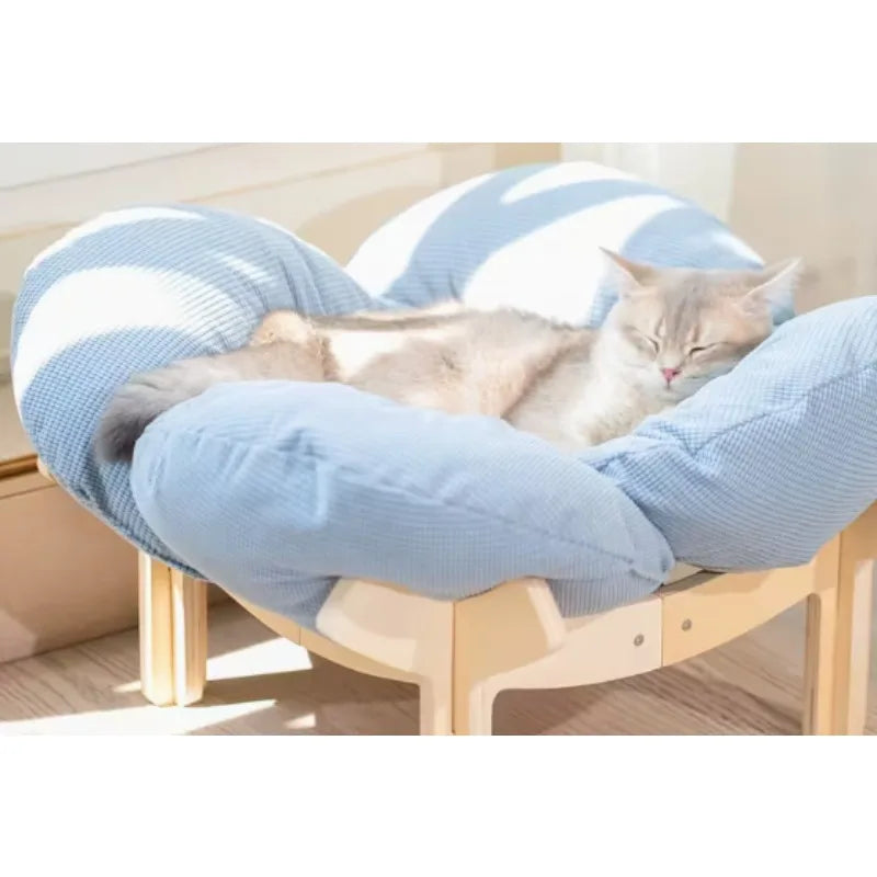 Wooden High Leg Cat Bed With Soft Cushion