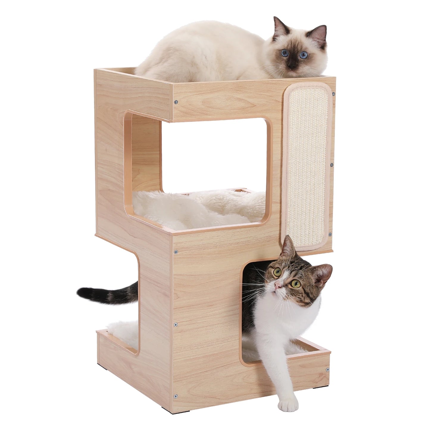 PAWZ Road Wood Cat Condo Bed With Scratching Pads Deluxe