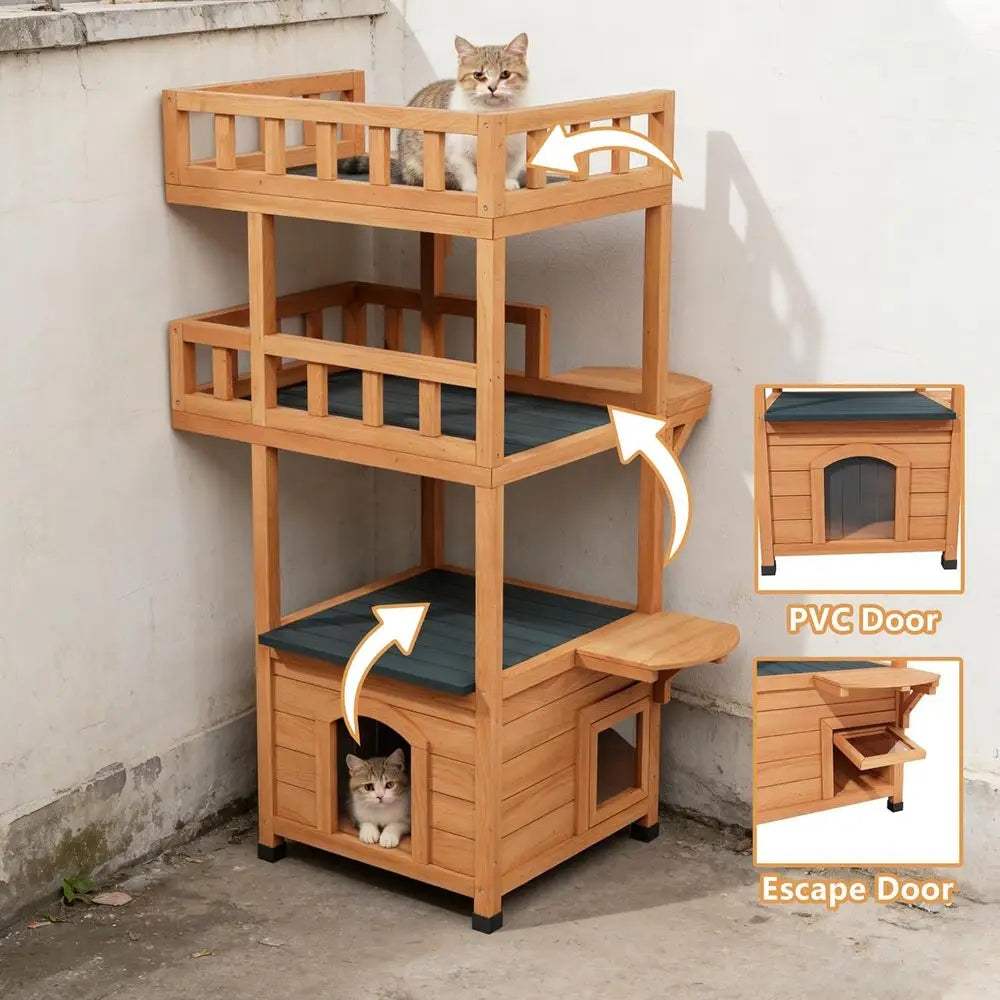 Multi-Tier Outdoor Cat Tree With Enclosed Condo And Platforms