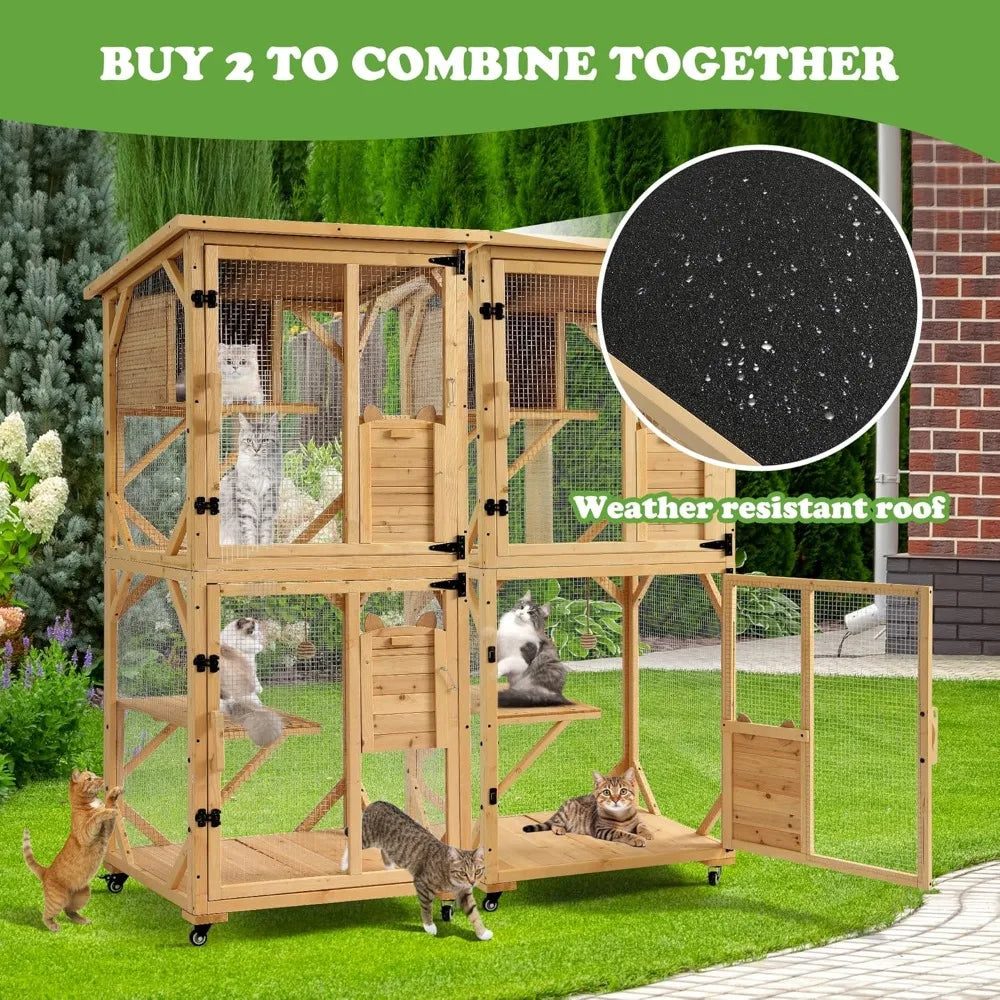 Multi-Level Outdoor Cat Enclosure With Window Access And Removable Floor