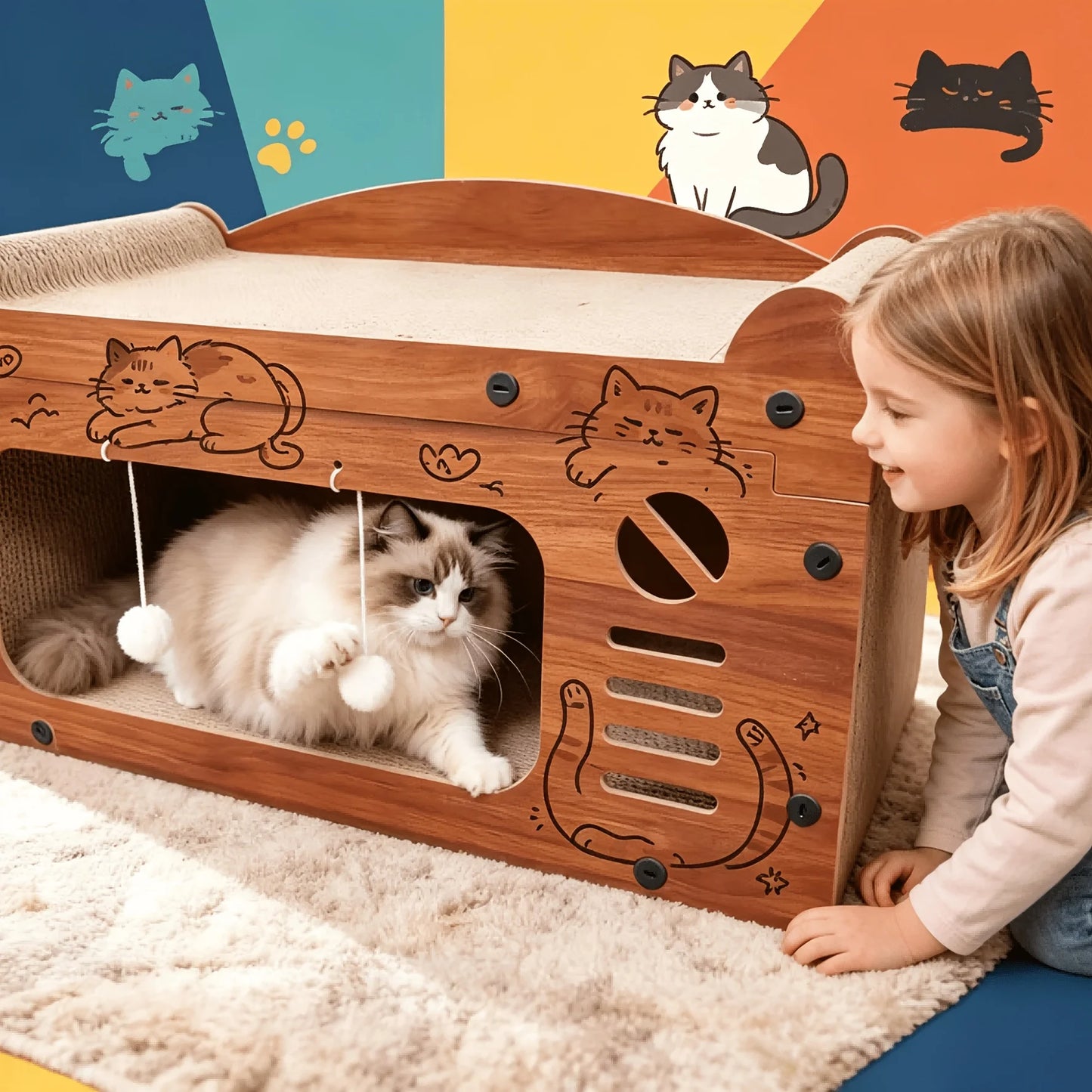 Nostalgic Television Style Cat Scratcher Bed 3 In 1 Toy