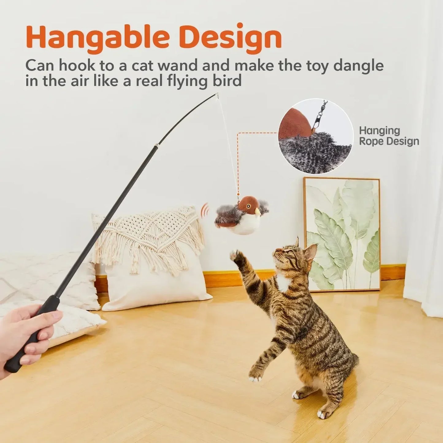 Rechargeable Flapping Bird Cat Toy With Chirping Sounds Motion Sensor