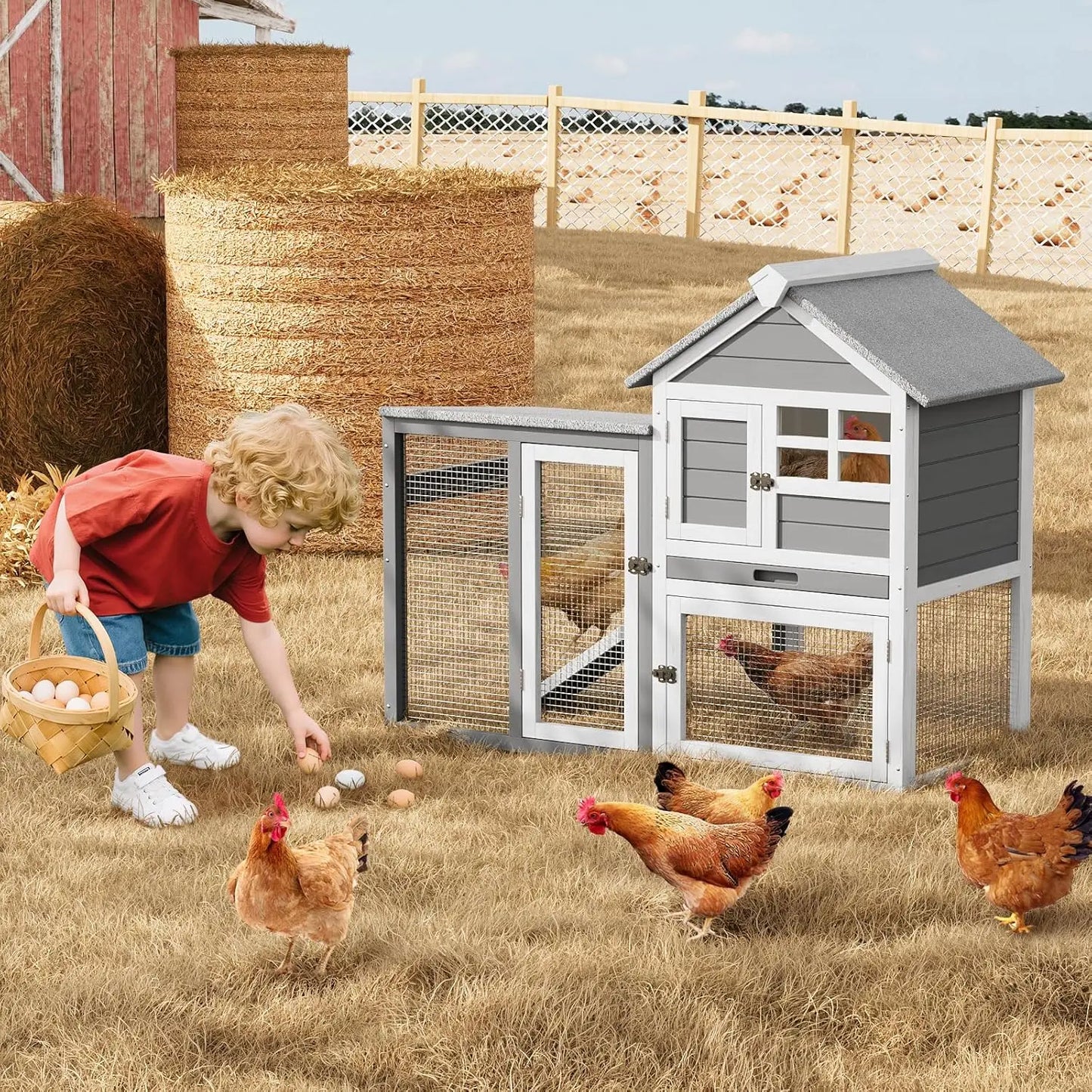 HiMISS Rabbit Hutch Two-Story Cage With Ramp And Waterproof Roof