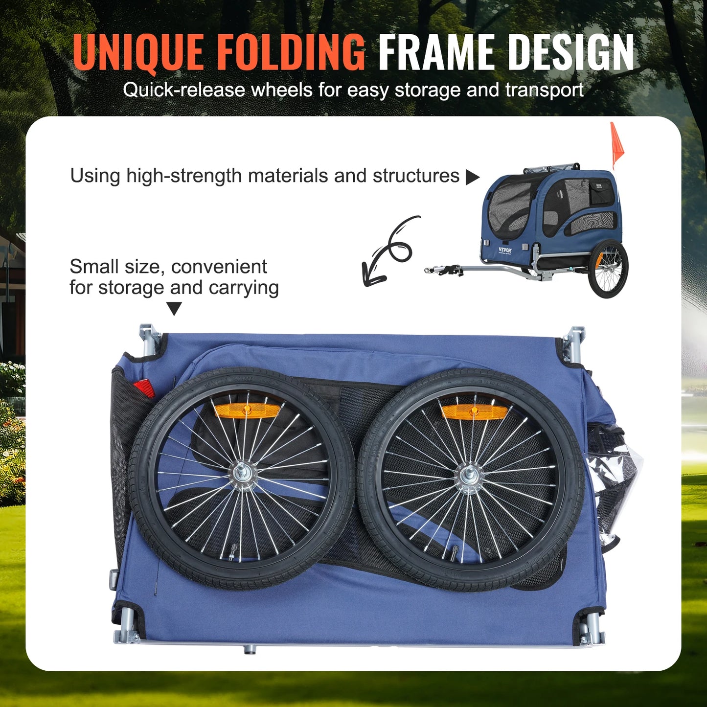 Pet Cart Bicycle Trailer For Dogs With Reflectors Collapsible For Travel