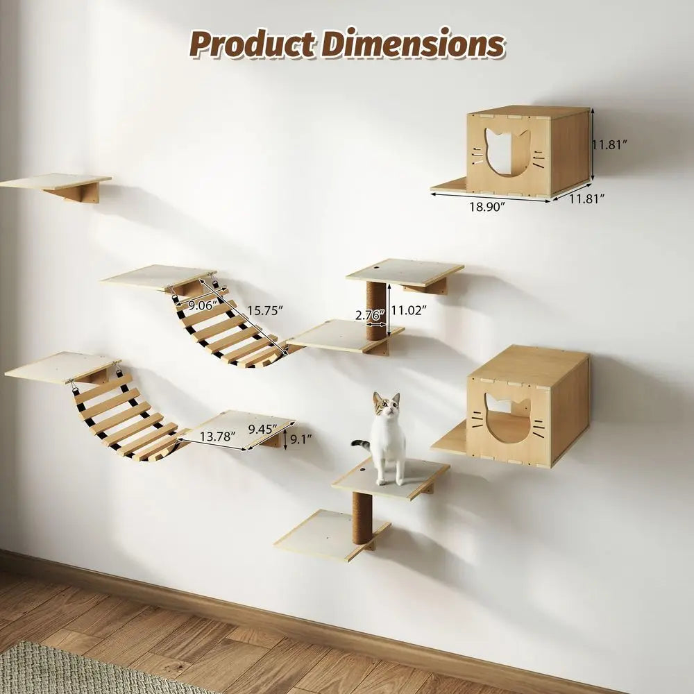 Cat Wall Shelves And Bridge Scratching Post Activity Center