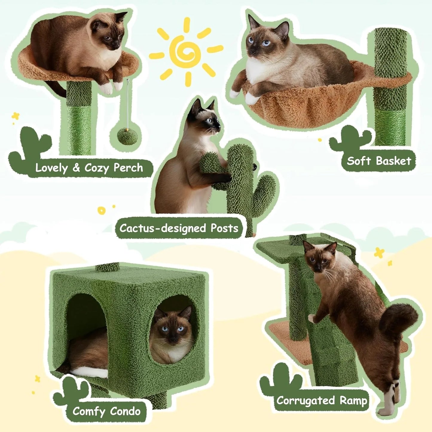 Cactus Cat Tree Three-Tier Cat Tower With Perch And Condo