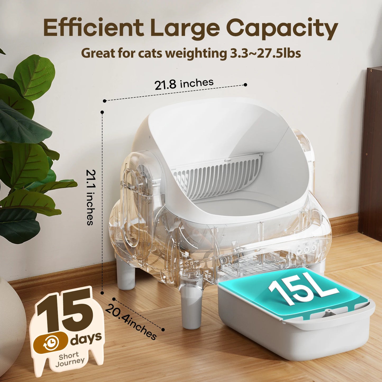 Cumrige Open Top Self Cleaning Cat Litter Box App Control