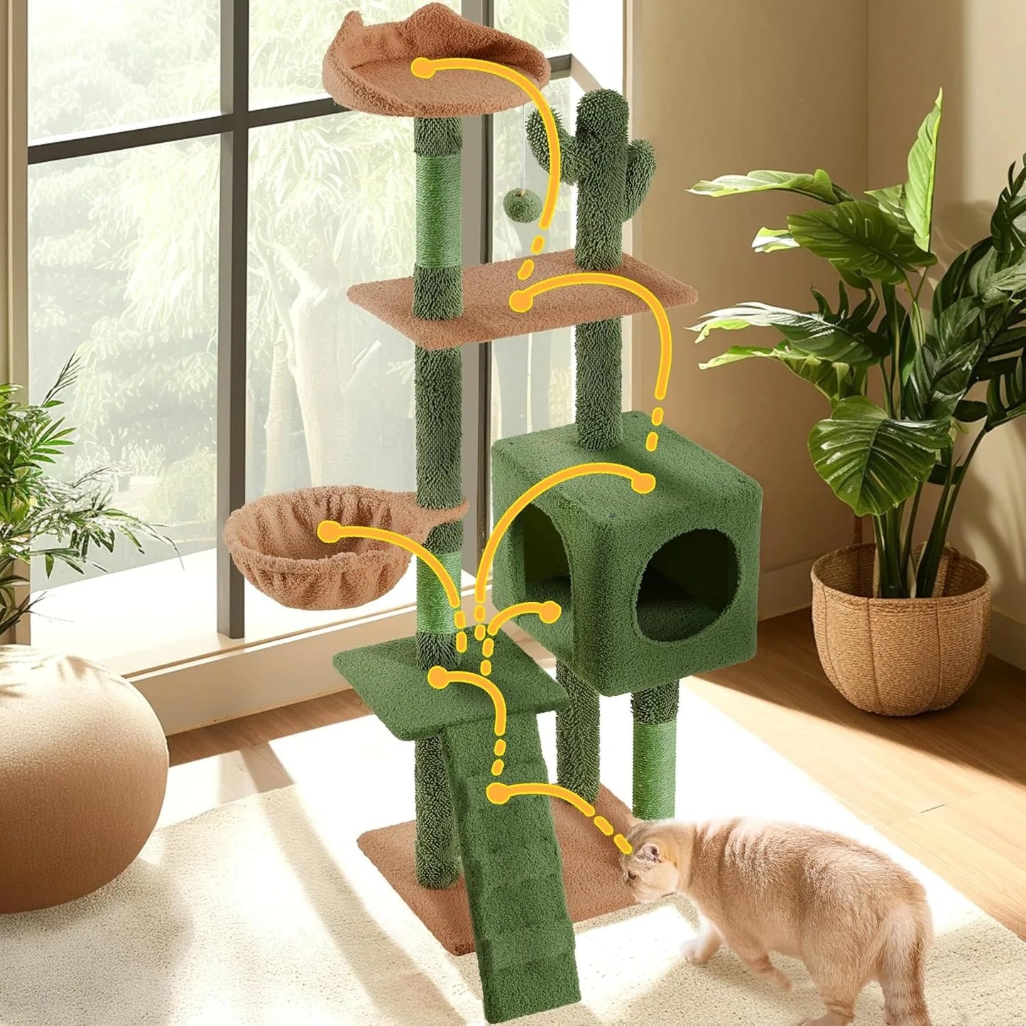 Cactus Cat Tree Three-Tier Cat Tower With Perch And Condo