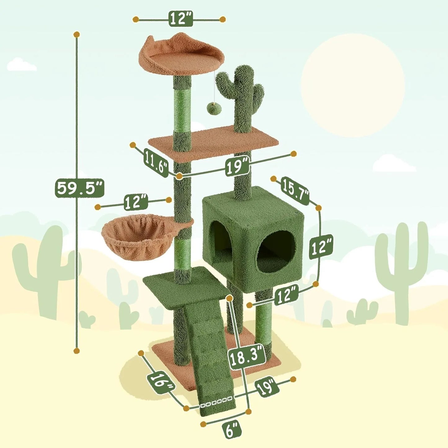 Cactus Cat Tree Three-Tier Cat Tower With Perch And Condo