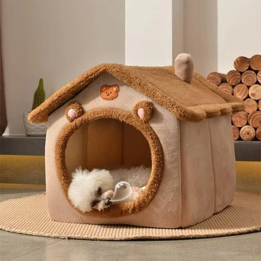 Foldable Pet House Removable Washable Cat Bed and Puppy Cave