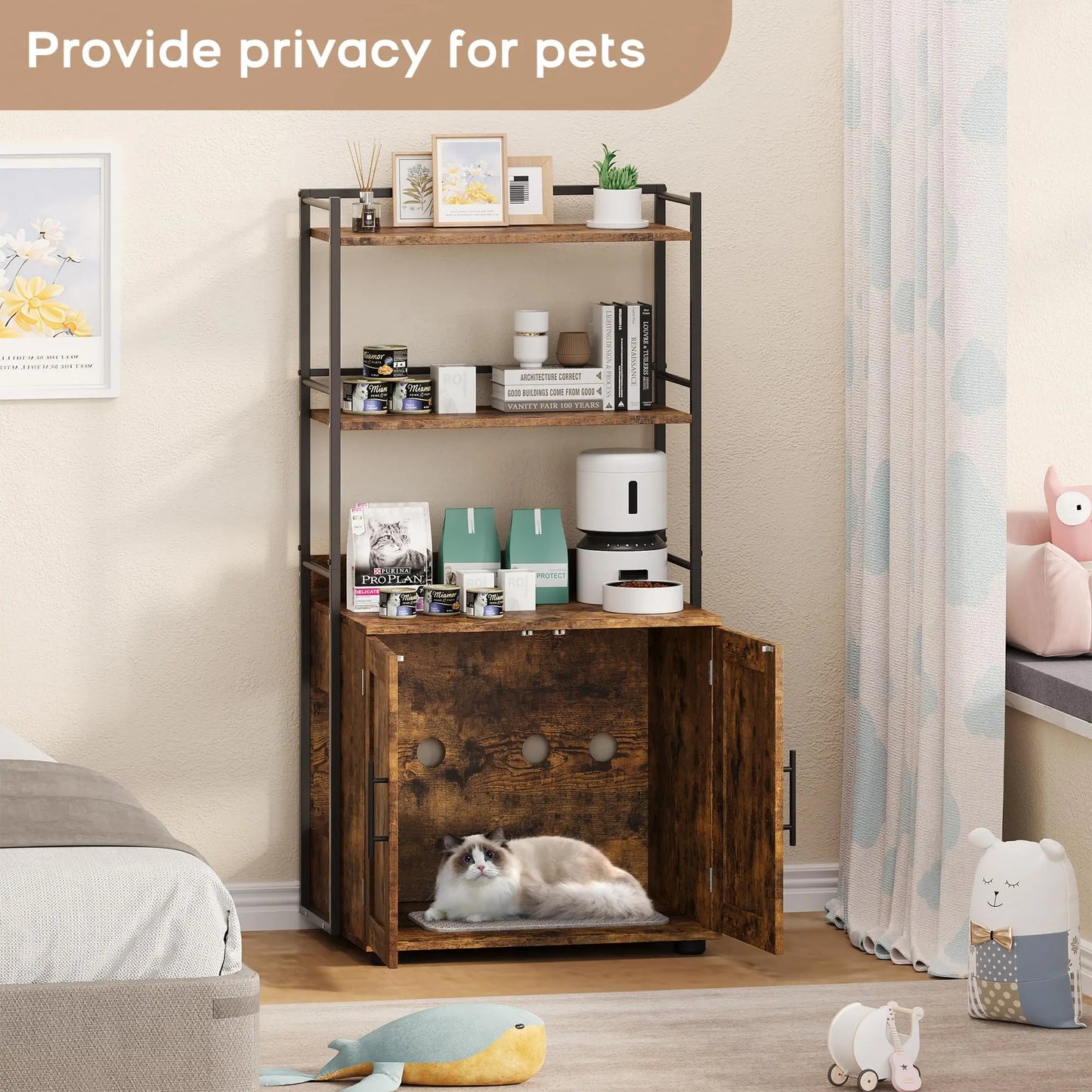 HiMISS 2In1 Hidden Cat Litter Box Enclosure Odor Control