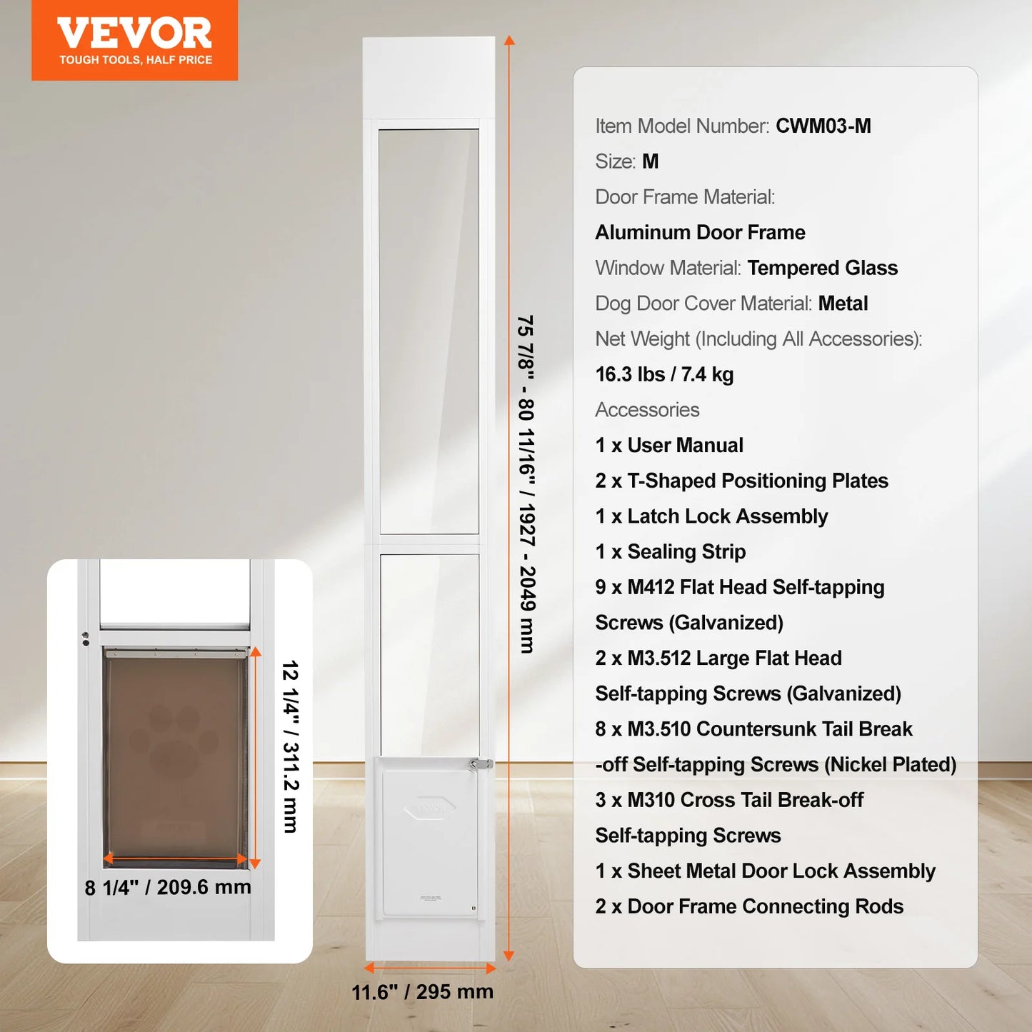 Dog Sliding Glass Door With Adjustable Height And Tempered Glass
