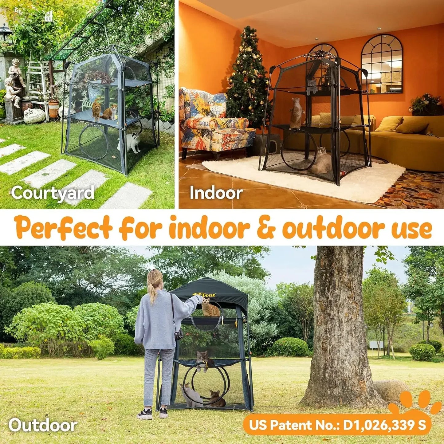 Cat Enclosure And Tower Tent Indoor Outdoor Triple-Tier Catio