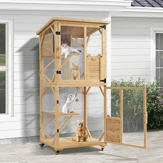 Multi-Level Outdoor Cat Enclosure With Window Access And Removable Floor