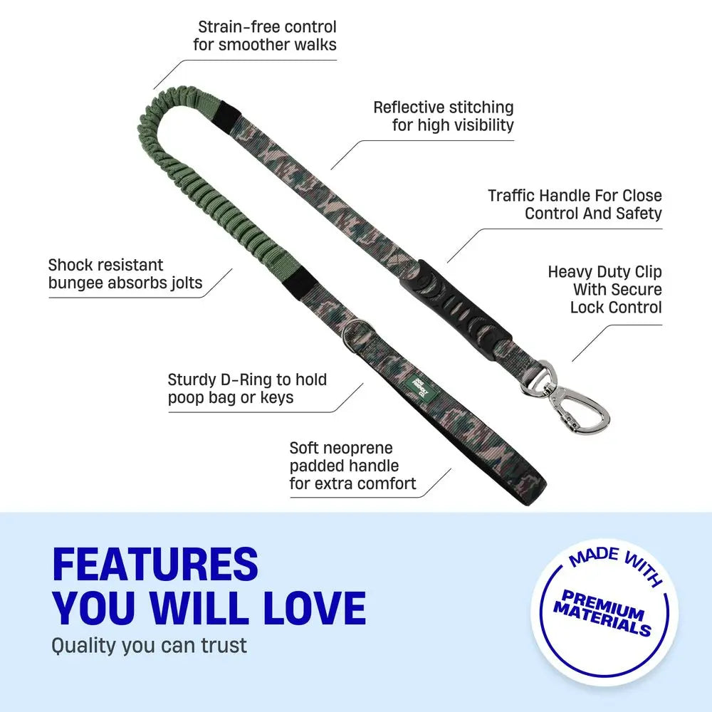 XMSJ Bungee Dog Leash Shock Absorbent Neoprene Handle Heavy Duty Clip