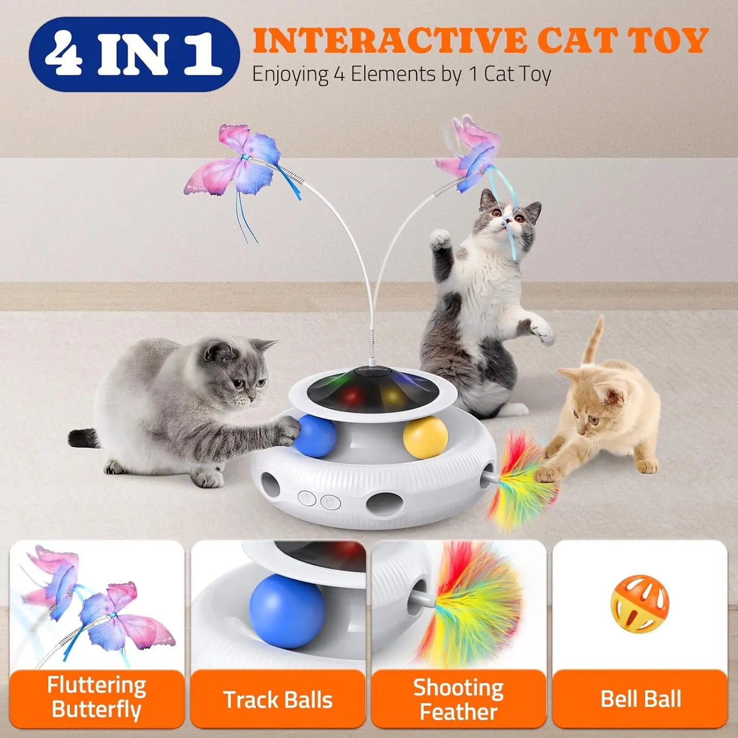 Interactive Cat Toy 4 In 1 Rechargeable Automatic Kitten Toy