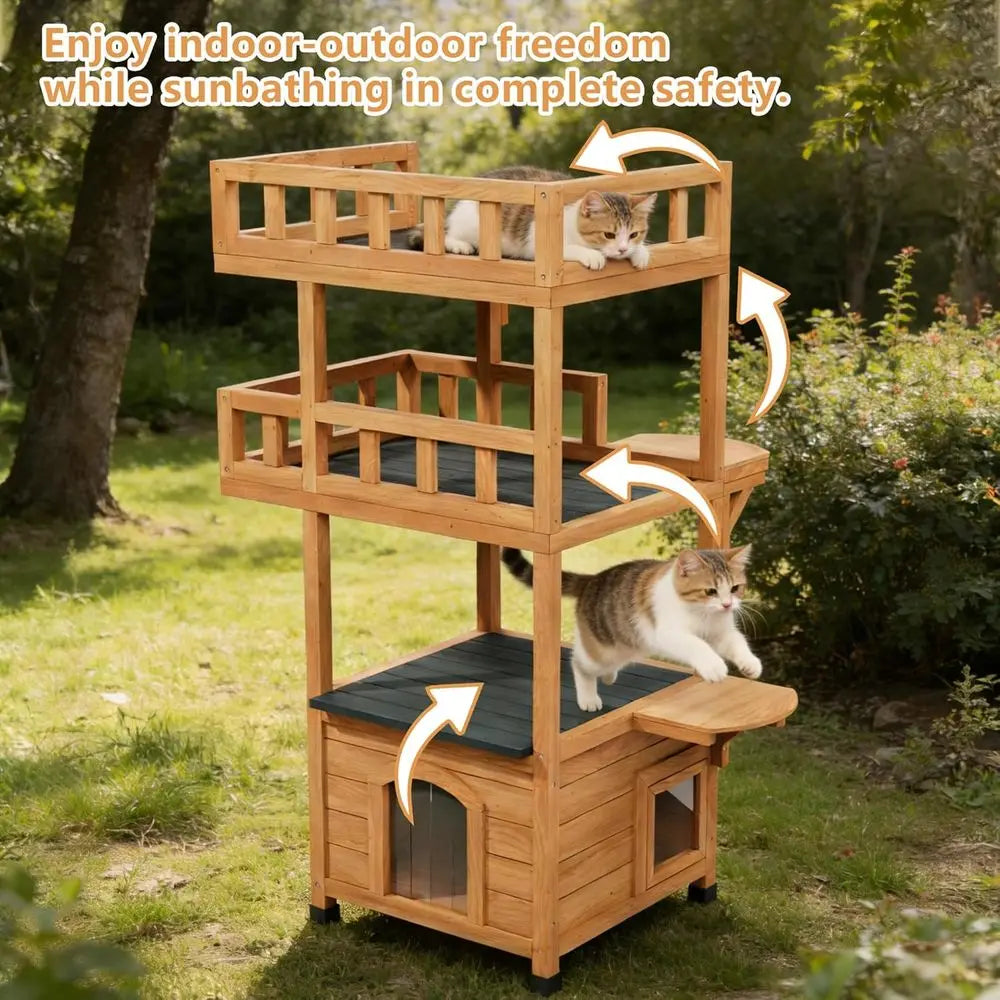 Multi-Tier Outdoor Cat Tree With Enclosed Condo And Platforms