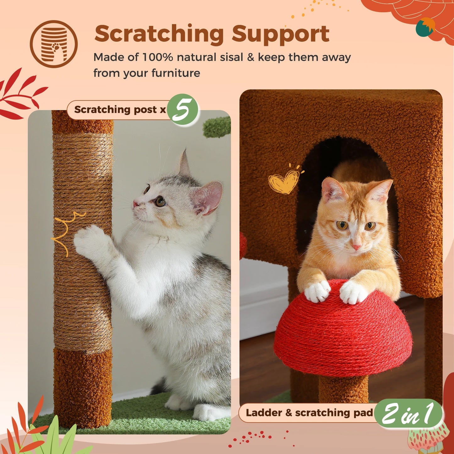 PETEPELA CN Cat Tree Floor To Ceiling Tower With Condo Hammock