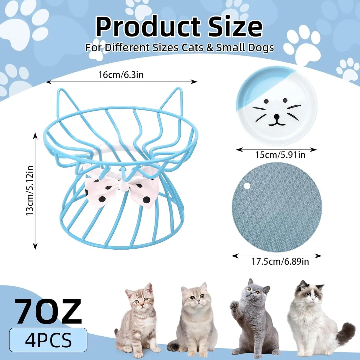Raised Pet Bowls With Stand Non Slip Mat Whisker Friendly Dishwasher Safe