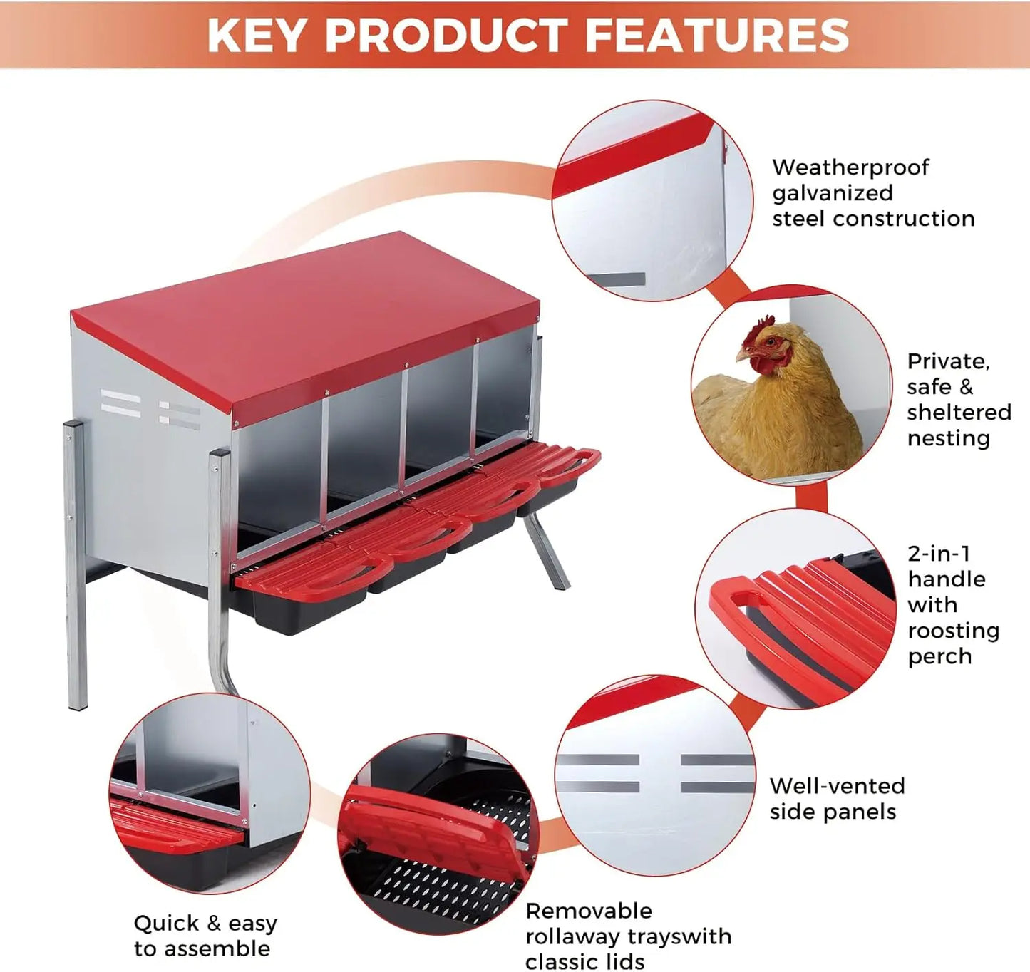 TWISTER.CK Multi-Compartment Metal Chicken Nest Box Automatic Egg Roll-Out