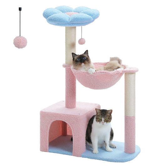 PETEPELA Flower Cat Tree With Metal Frame Hammock Indoor Cats