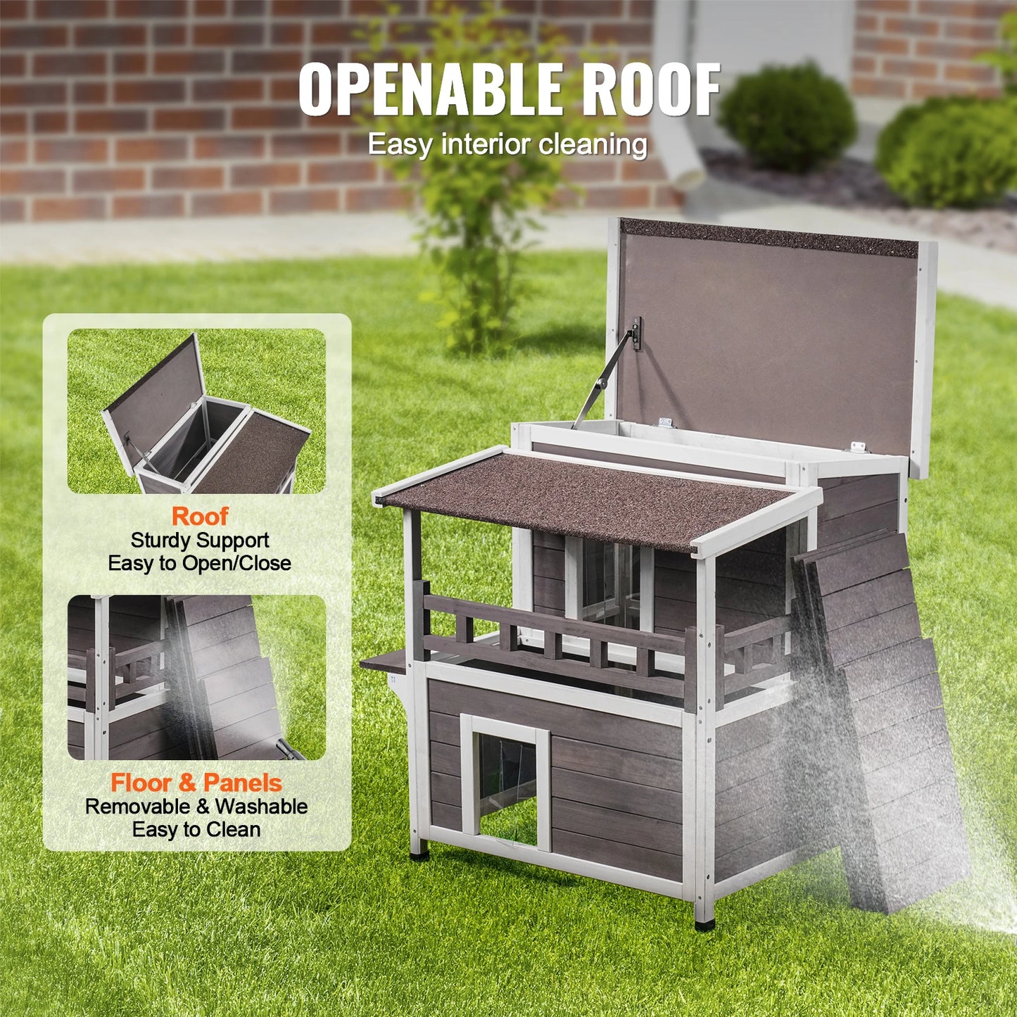SucceBuy Outdoor Cat House Weatherproof Two Story Balcony Shelter