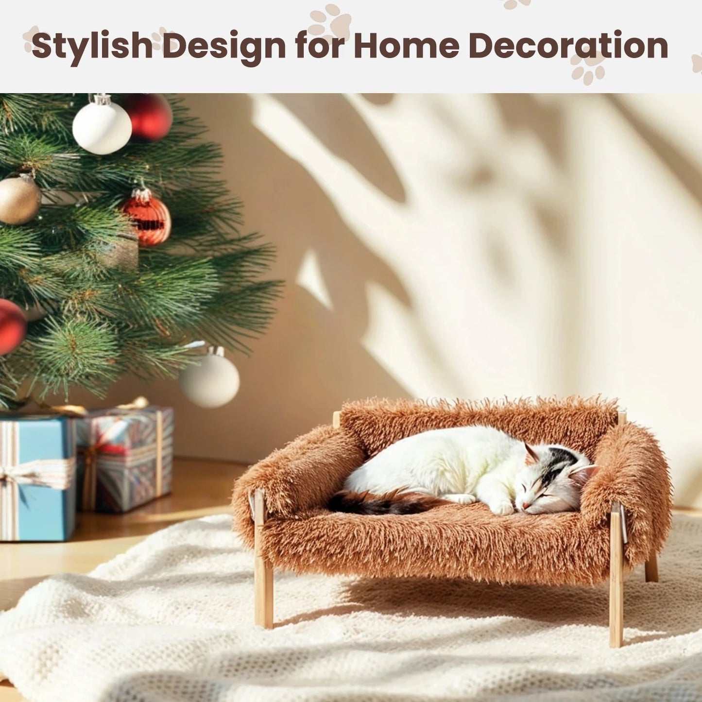 Durable Cat Sofa Bed With Wooden Legs Plush Raised Nest