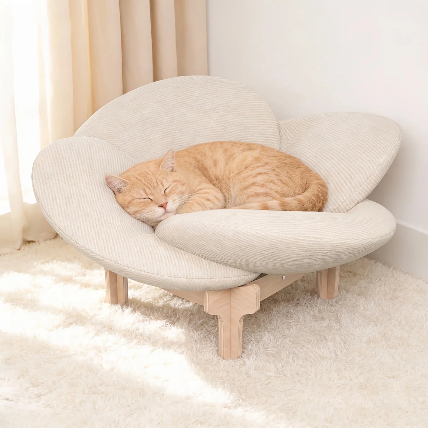 Flower Shaped Pet Sofa Bed With Solid Wood Frame And Washable Cushion