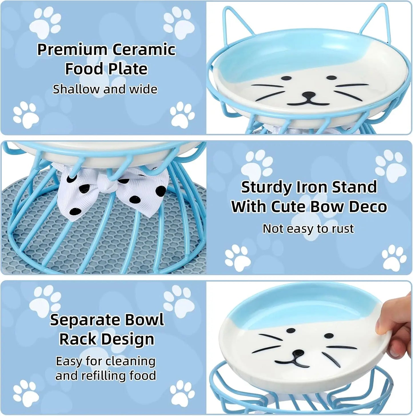 Ceramic Raised Pet Bowls With Stand Non-Slip Mat Dishwasher Safe
