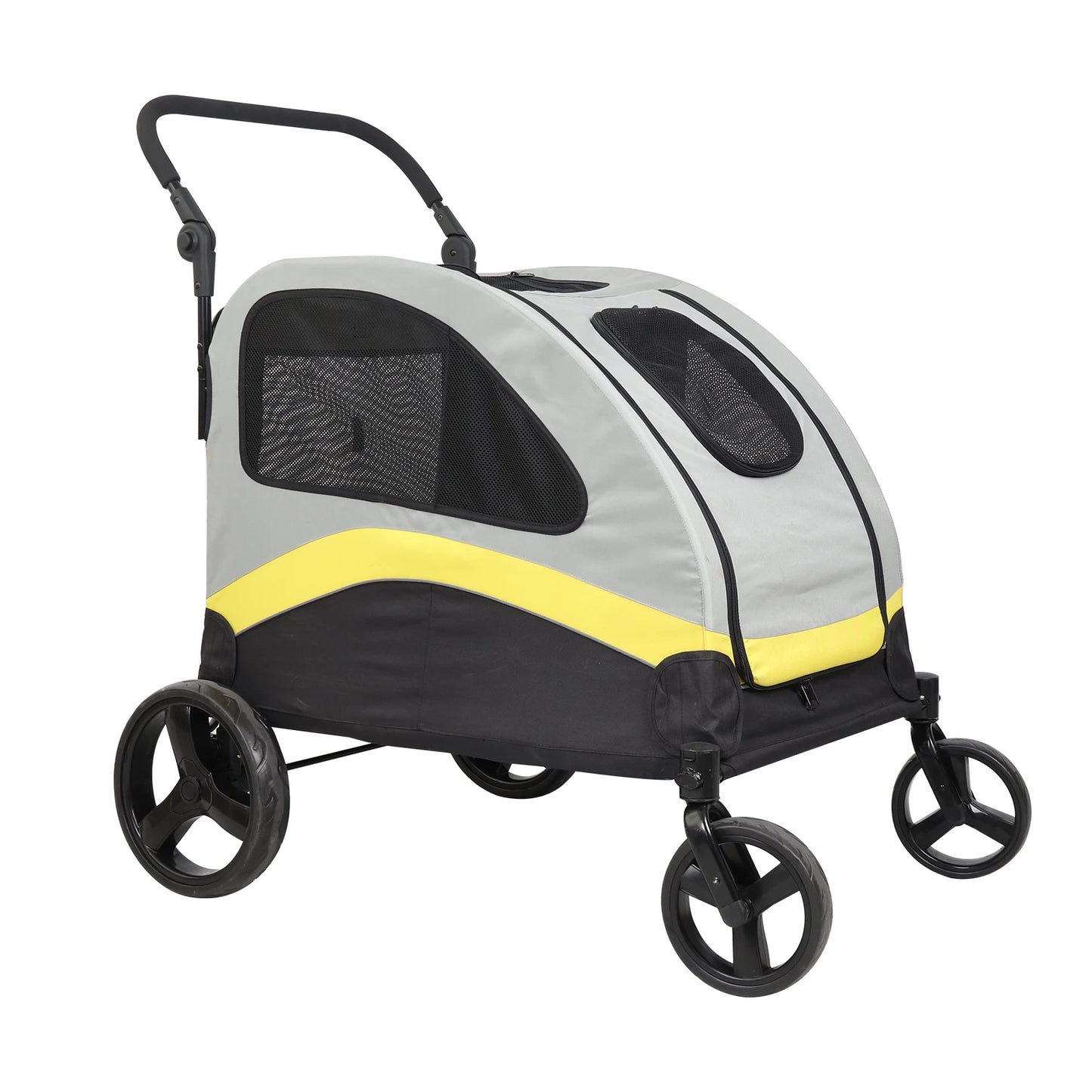 Pet Stroller for Two Dogs With Zipper Divider and Wheels