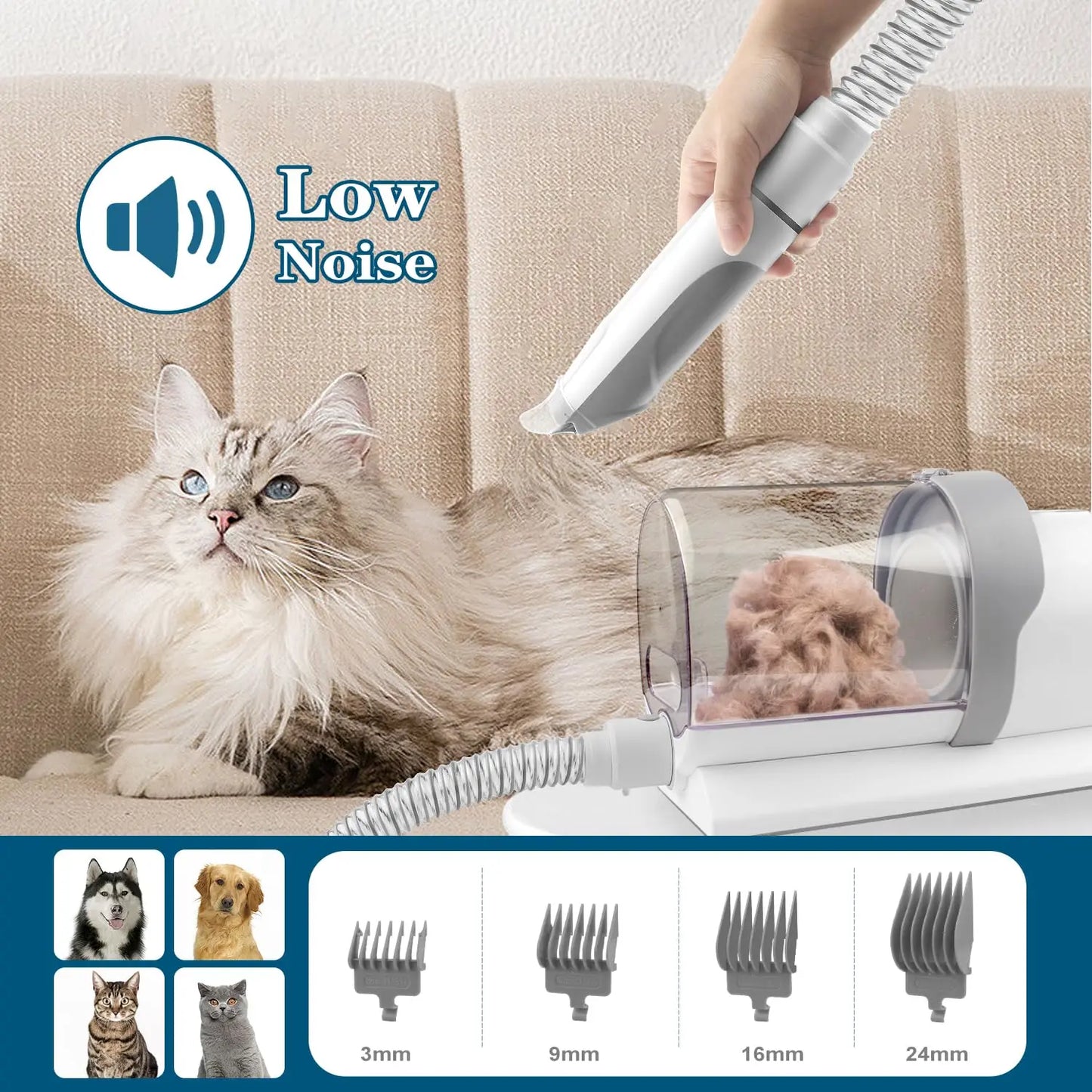 Dog Grooming Kit With Hair Clipper Combs And Vacuum