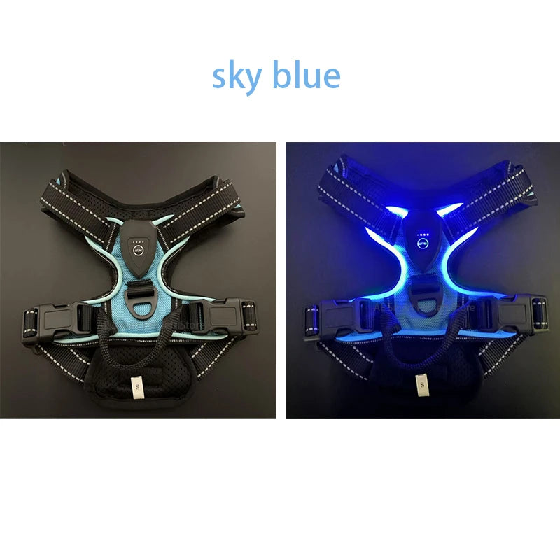 LED Luminous Dog Harness No Pull Adjustable Rechargeable Vest