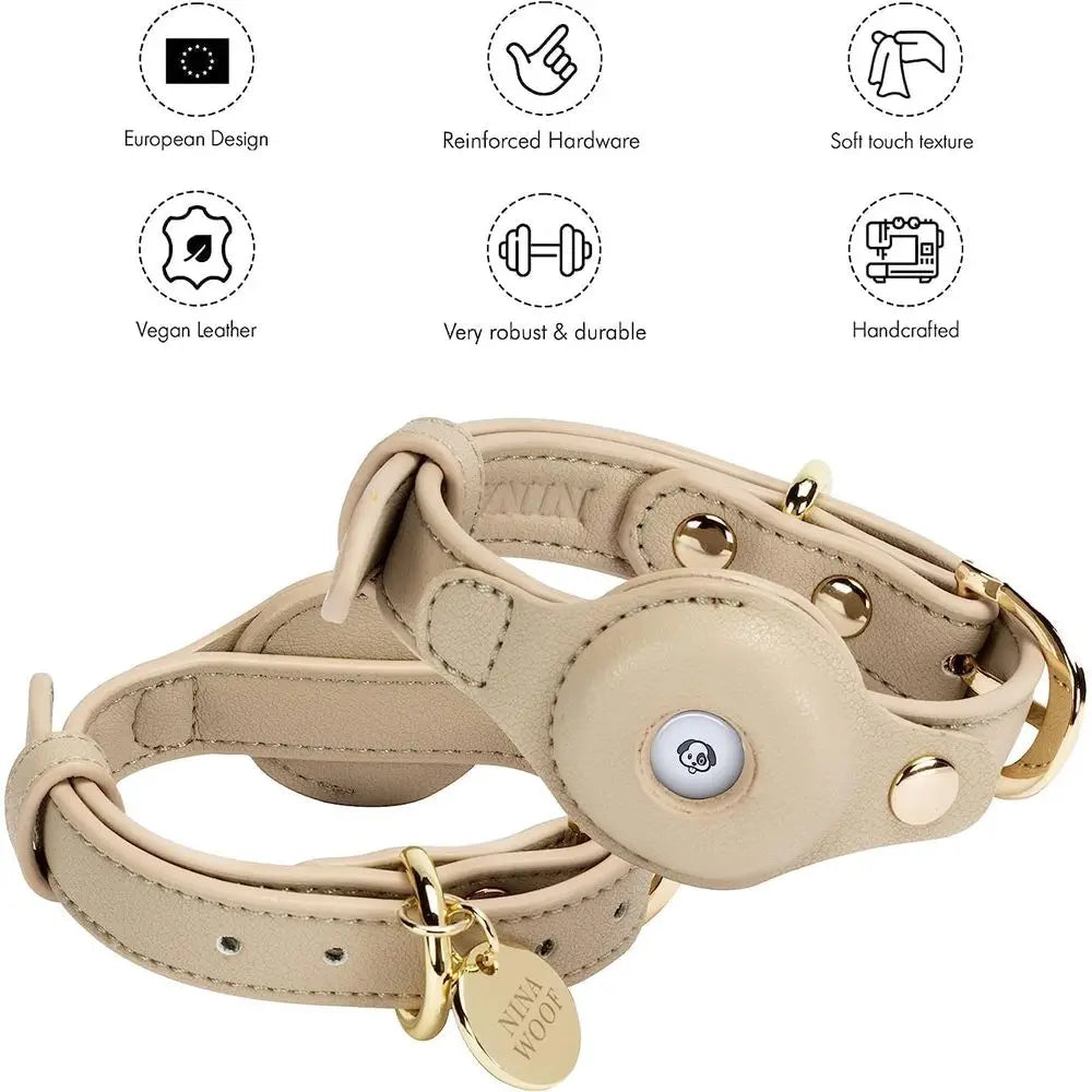 XMSJ Vegan Leather Dog Collar Harness Leash With Tracker Holder