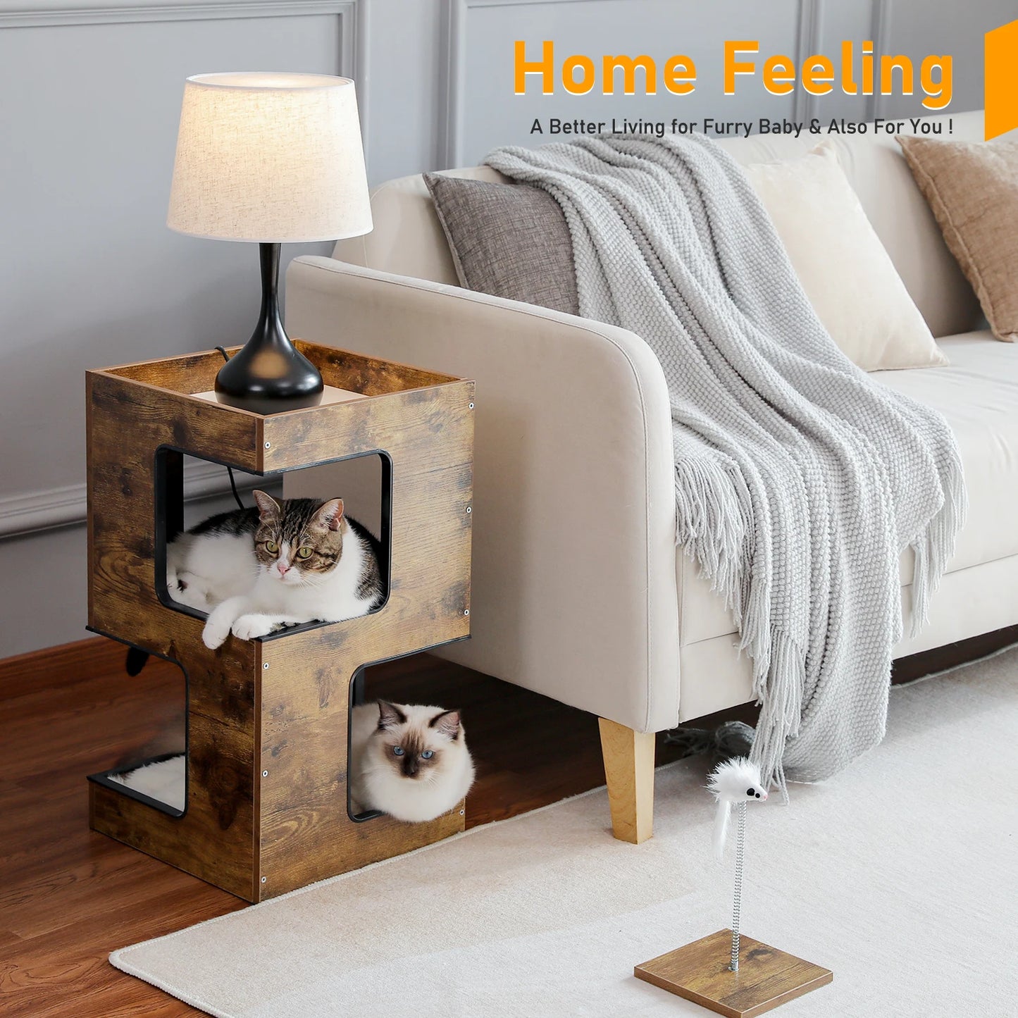 PAWZ Road Wood Cat Condo Bed With Scratching Pads Deluxe