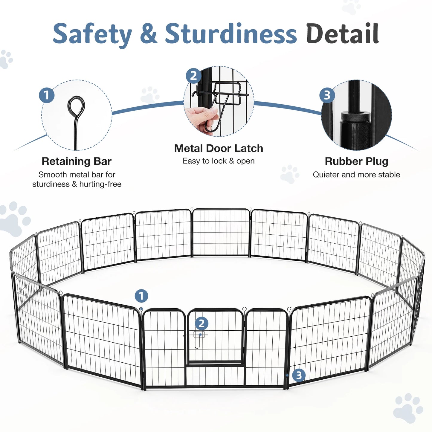 JHK 16-Panel Dog Playpen Metal Fence For Indoor Outdoor Use
