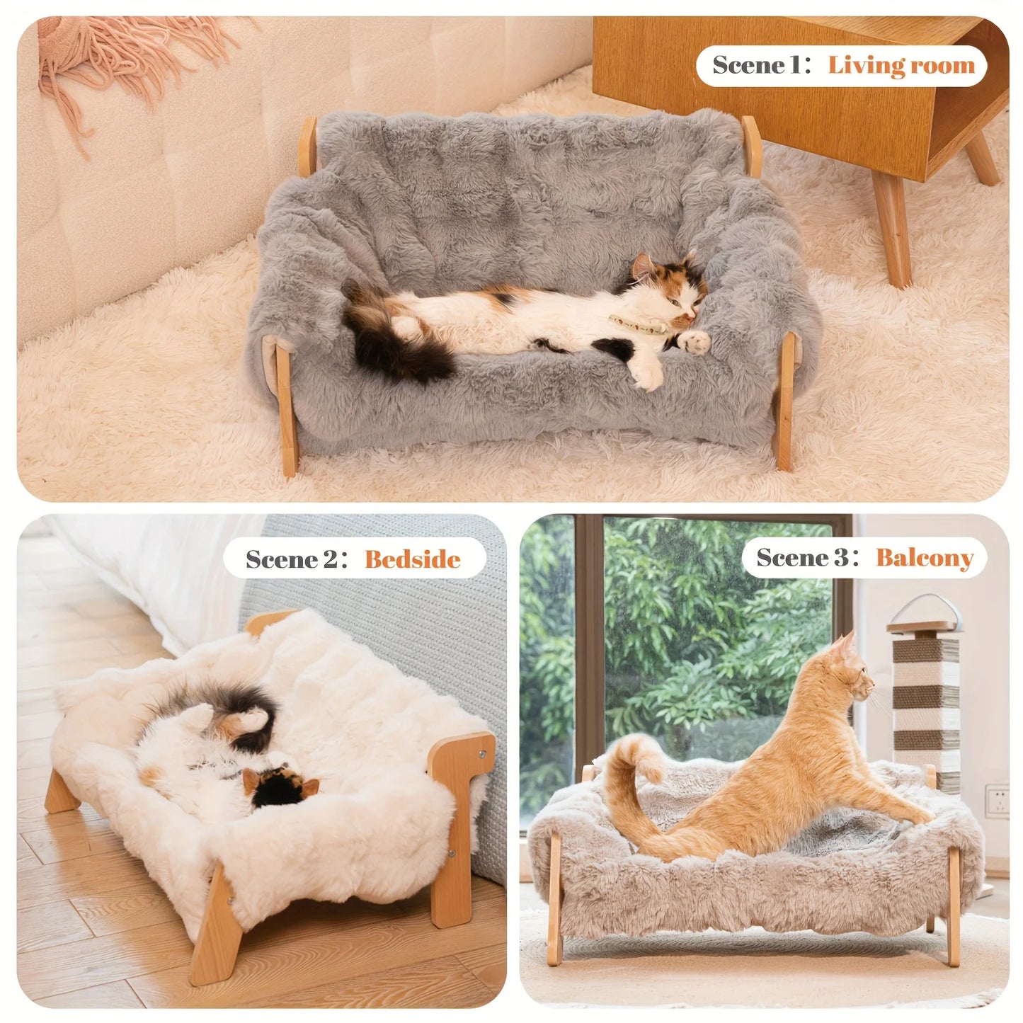 Raised Solid Wood Pet Couch Bed For Cats And Dogs