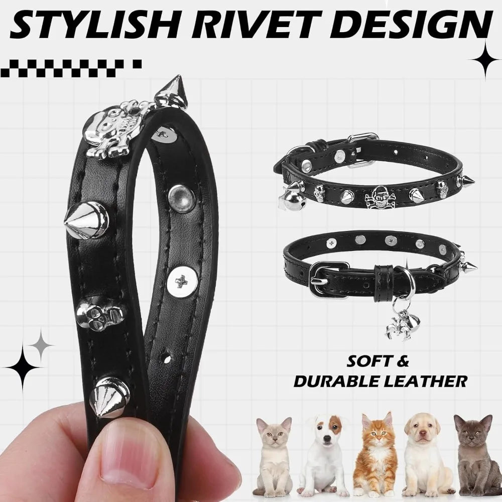 Adjustable Leather Cat Collar With Elastic Safety Belt