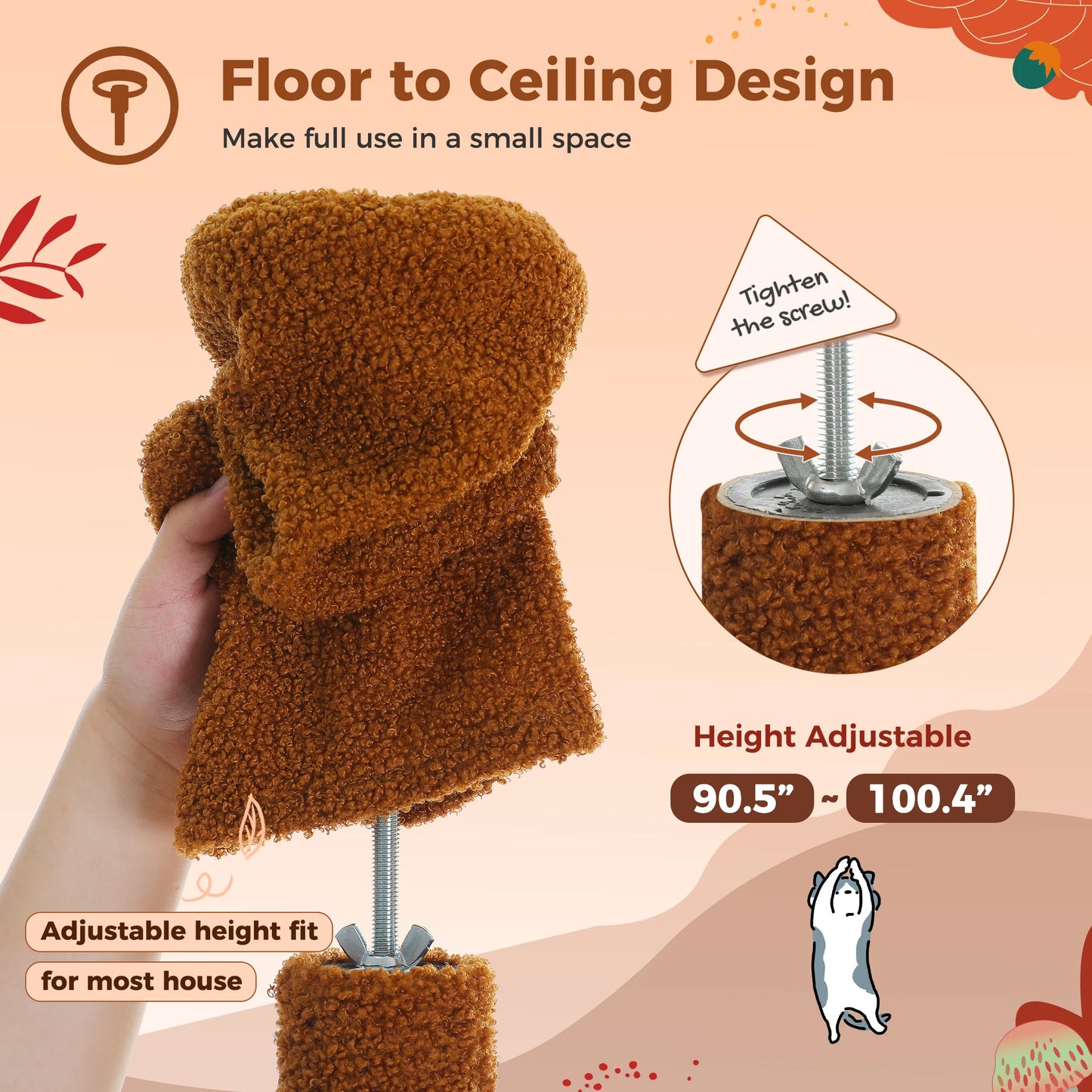 PETEPELA CN Cat Tree Floor To Ceiling Tower With Condo Hammock