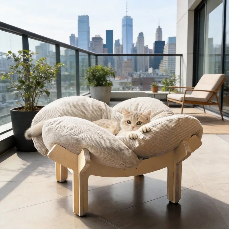 Wooden High Leg Cat Bed With Soft Cushion