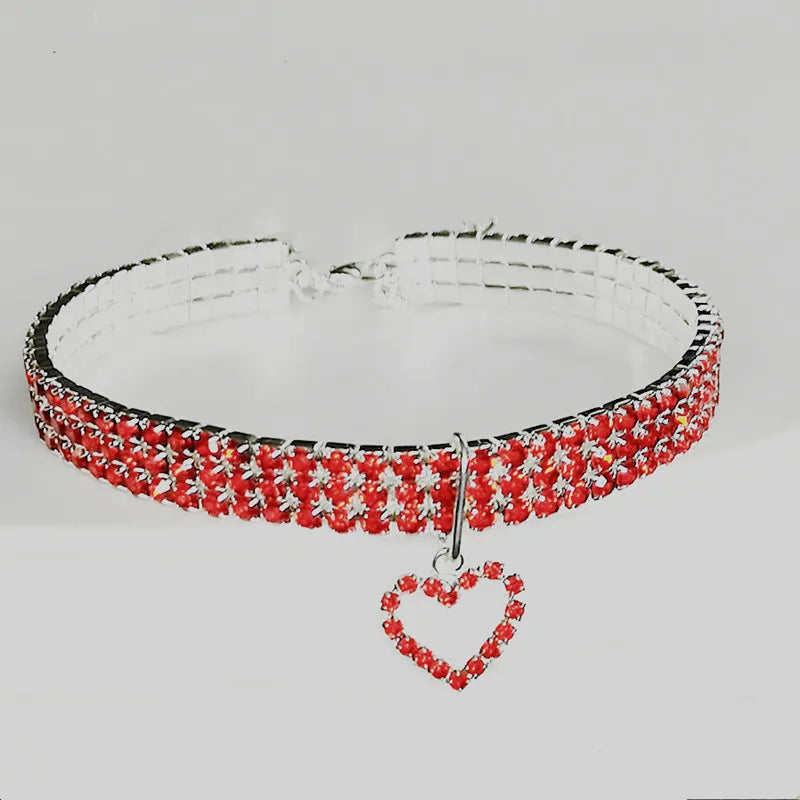 Elastic Rhinestone Collar For Cats And Dogs Three Row Decoration
