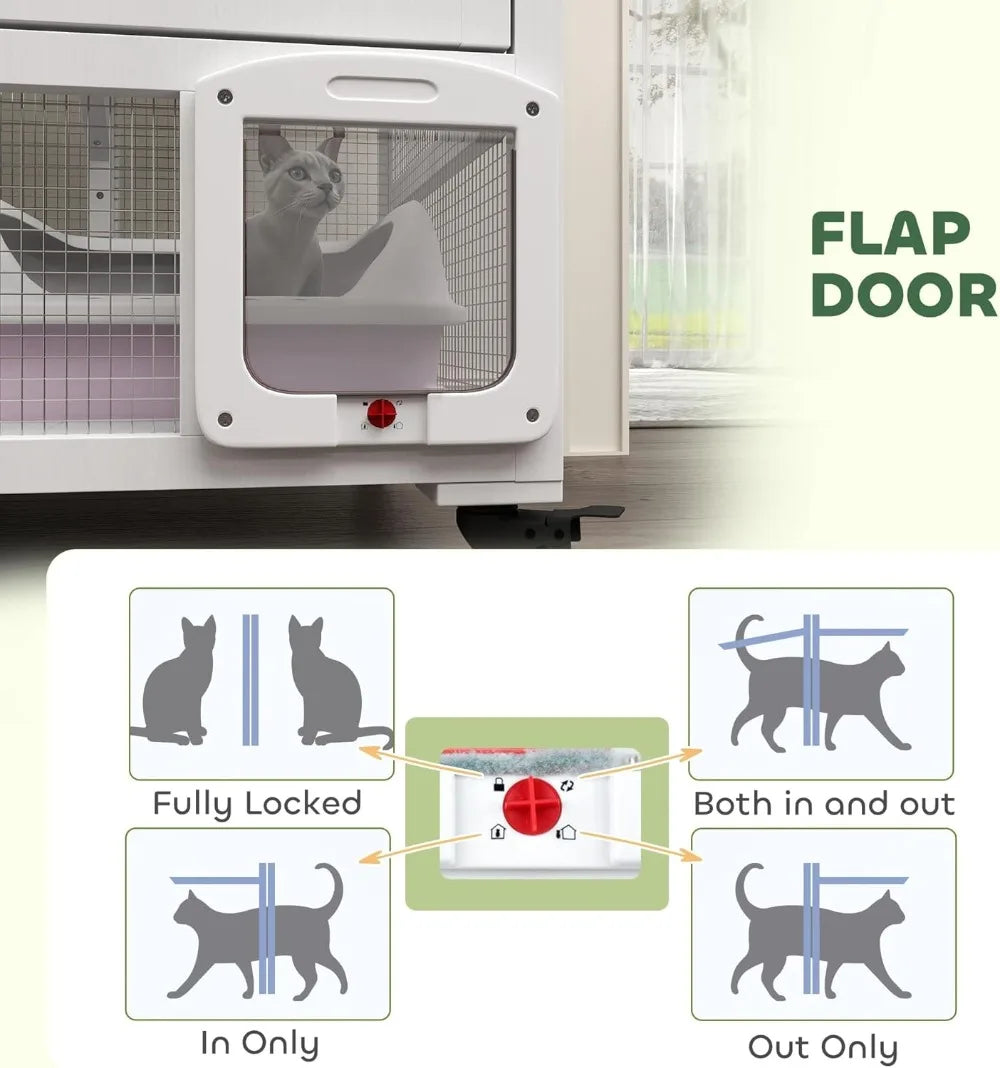 Indoor Wooden Catio Cat House On Wheels With 3 Platforms