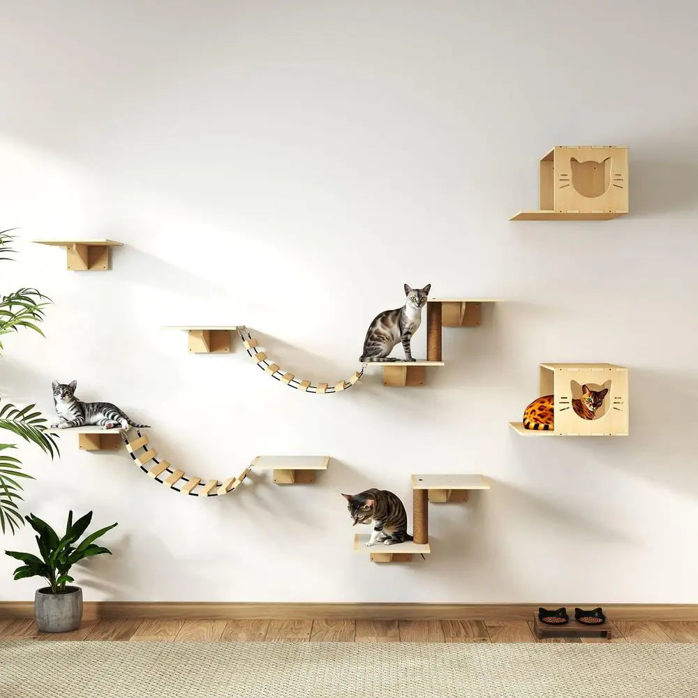 Cat Wall Shelves And Bridge Scratching Post Activity Center