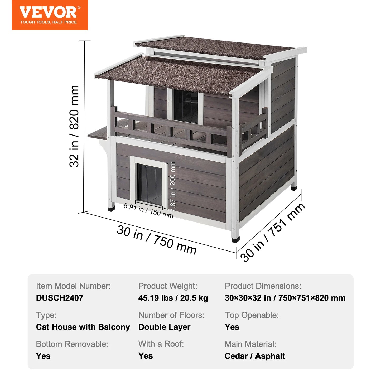 SucceBuy Outdoor Cat House Weatherproof Two Story Balcony Shelter