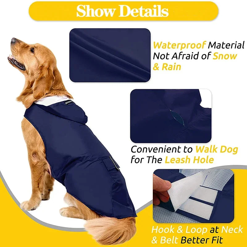 Dog Waterproof Raincoat With Reflective Hooded Jacket For Pets