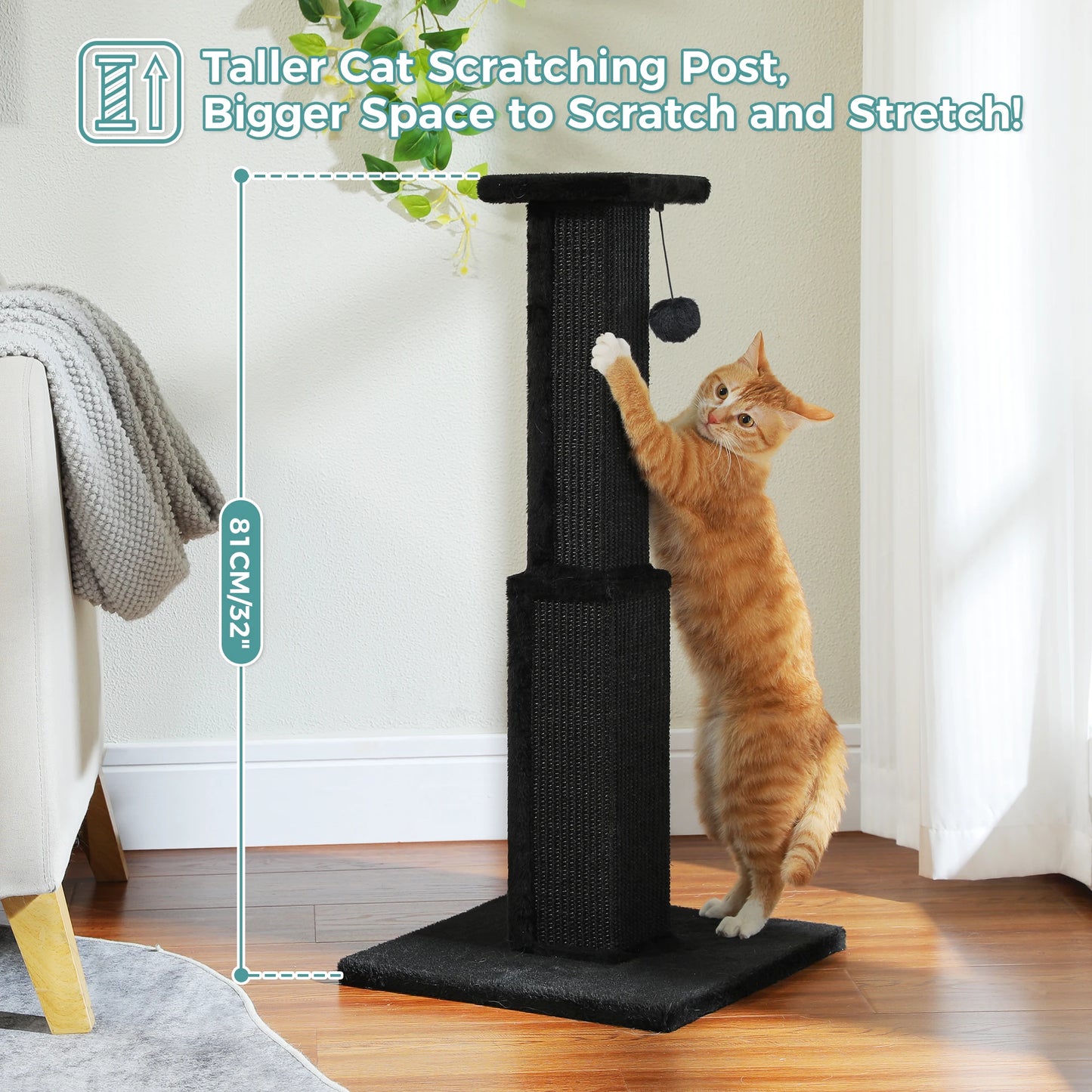 PAWZ Road Large Cat Scratching Post With Sisal Ball Toy For Indoor Cats