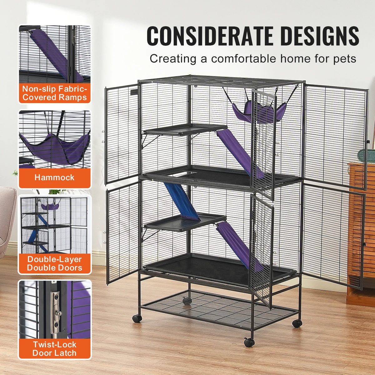 SucceBuy Rolling Metal Four Tier Small Animal Pet Cage