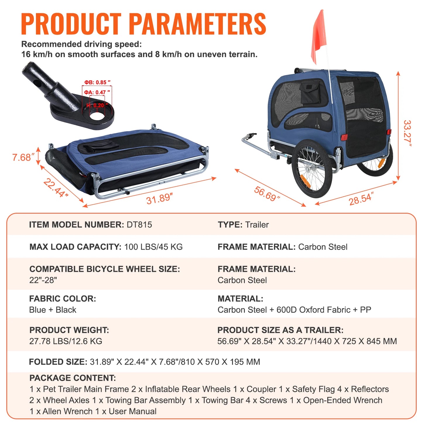 Pet Cart Bicycle Trailer For Dogs With Reflectors Collapsible For Travel