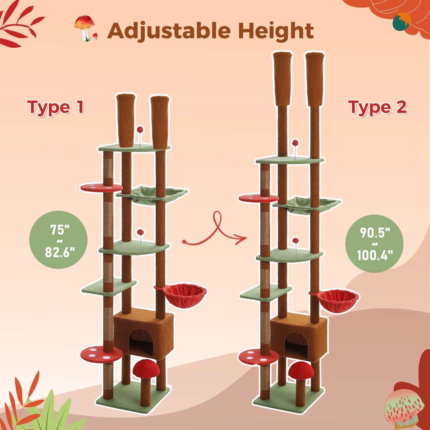 PETEPELA CN Cat Tree Floor To Ceiling Tower With Condo Hammock
